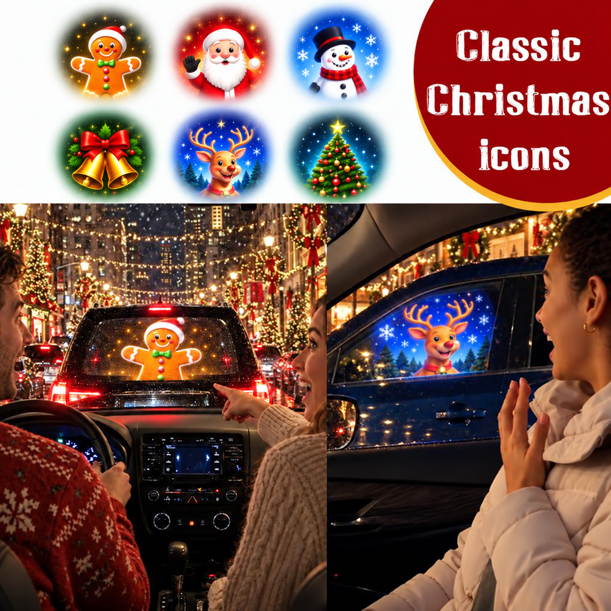 🎅 Christmas Car Projector Lights ✨ Festive Holiday LED Lighting for Your Car