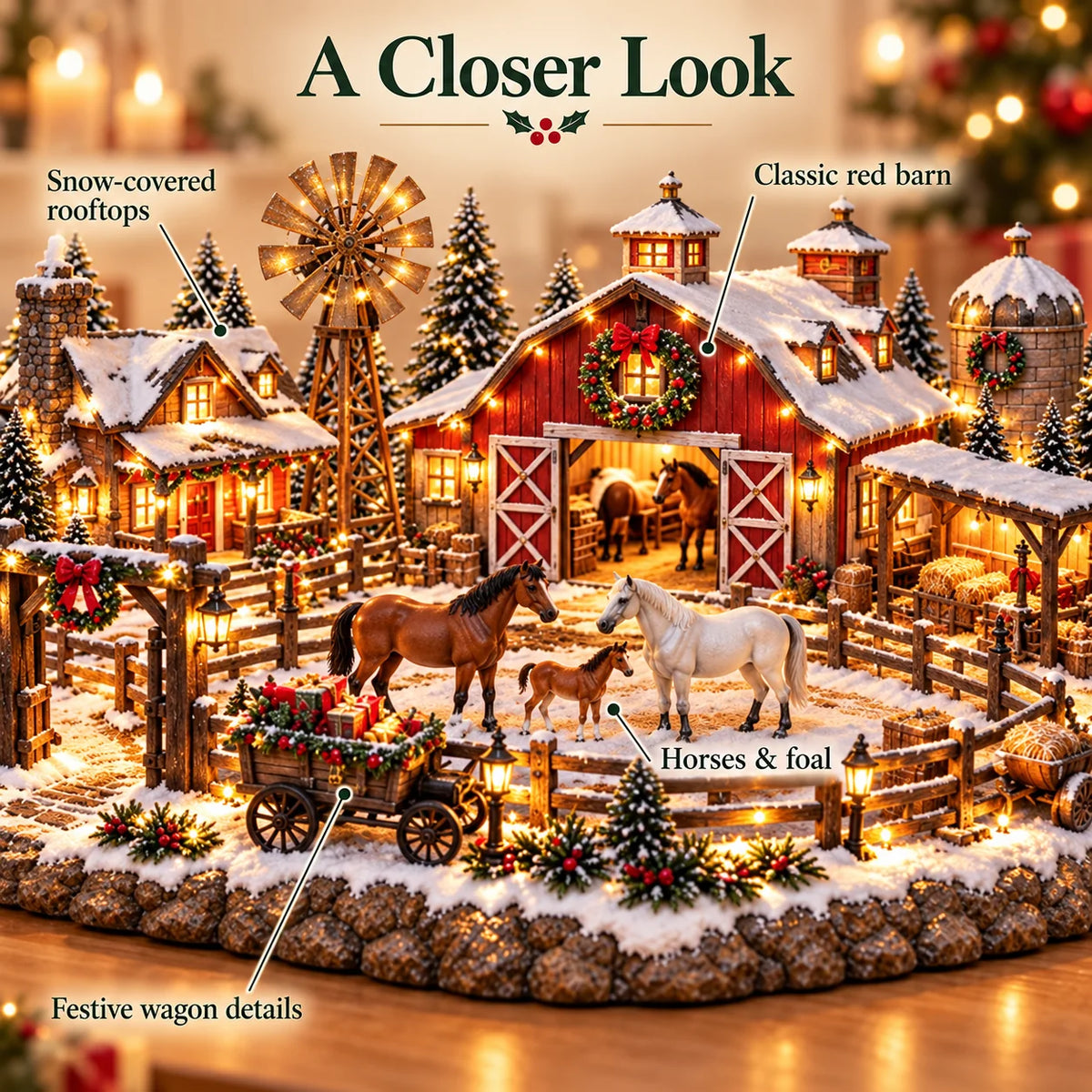 🐴🎄 Lighted Christmas Horse Stable Village – Magical Equestrian Holiday Décor