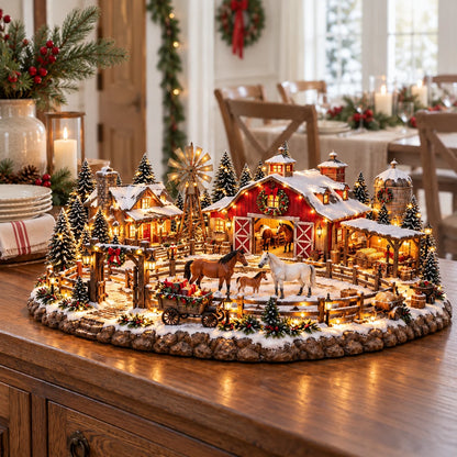 🐴🎄 Lighted Christmas Horse Stable Village – Magical Equestrian Holiday Décor
