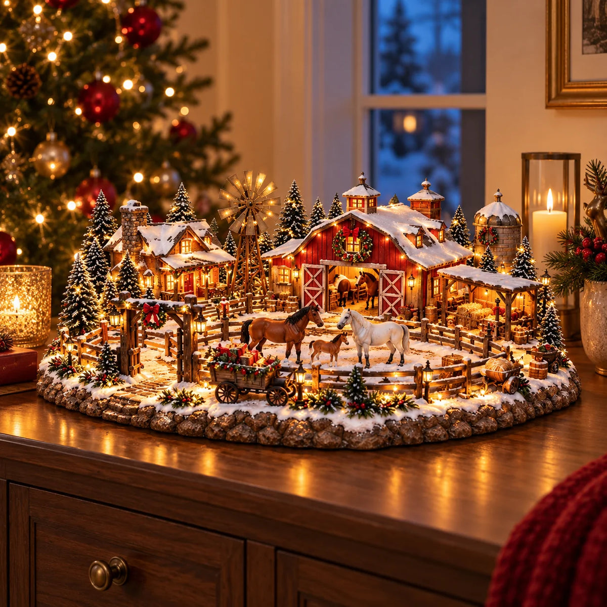 🐴🎄 Lighted Christmas Horse Stable Village – Magical Equestrian Holiday Décor