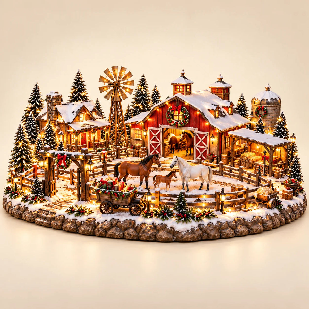 🐴🎄 Lighted Christmas Horse Stable Village – Magical Equestrian Holiday Décor