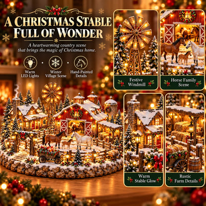 🐴🎄 Lighted Christmas Horse Stable Village – Magical Equestrian Holiday Décor