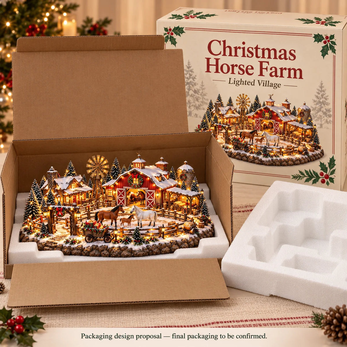 🐴🎄 Lighted Christmas Horse Stable Village – Magical Equestrian Holiday Décor