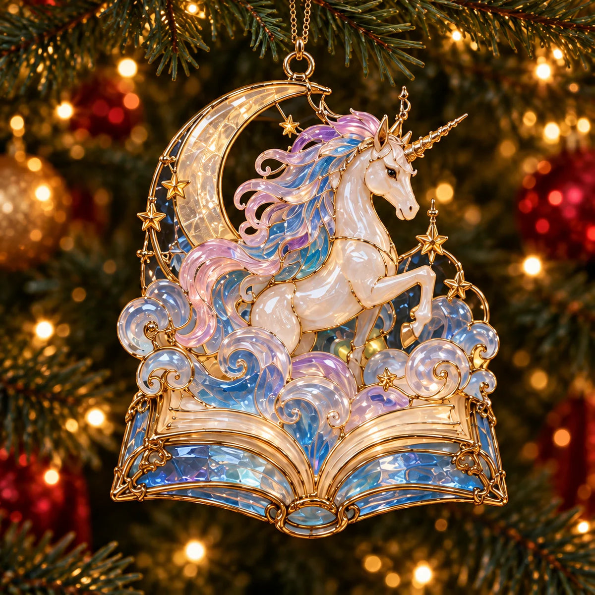 🎄 2026 Enchanted Storybook Christmas Ornaments – Set of 6 |  Stained Glass Fairy Tale Castle, Unicorn, Fairy, Mermaid, Dragon & Snowy Village Hanging Decorations | Magical Christmas Tree Ornaments & Fantasy Lover Gifts