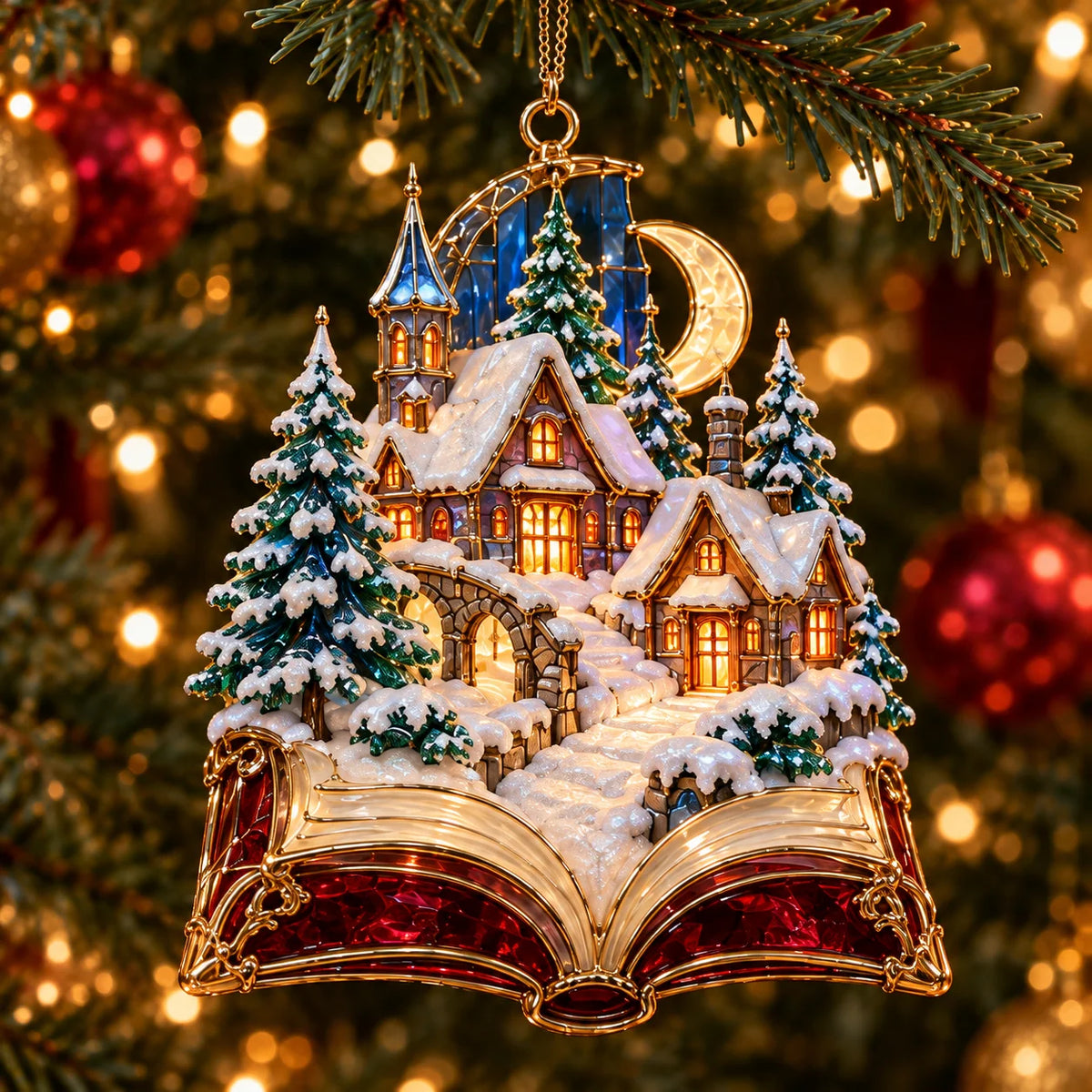 🎄 2026 Enchanted Storybook Christmas Ornaments – Set of 6 |  Stained Glass Fairy Tale Castle, Unicorn, Fairy, Mermaid, Dragon & Snowy Village Hanging Decorations | Magical Christmas Tree Ornaments & Fantasy Lover Gifts