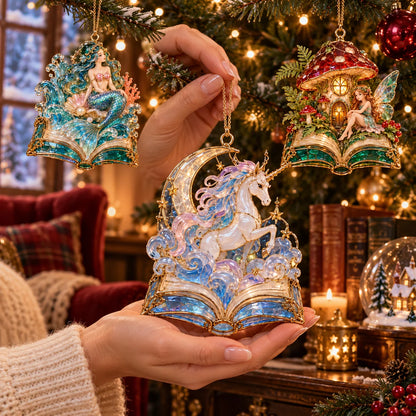 🎄 2026 Enchanted Storybook Christmas Ornaments – Set of 6 |  Stained Glass Fairy Tale Castle, Unicorn, Fairy, Mermaid, Dragon & Snowy Village Hanging Decorations | Magical Christmas Tree Ornaments & Fantasy Lover Gifts