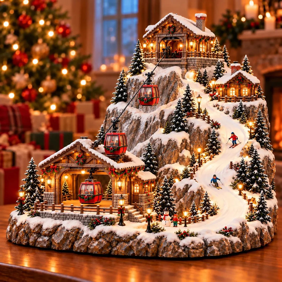 🎄✨ Animated Christmas Ski Village – Moving Cable Car & Snowy Mountain Holiday Scene 🎿🏔️