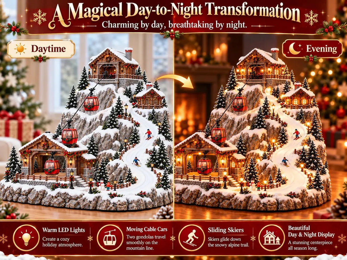 🎄✨ Animated Christmas Ski Village – Moving Cable Car & Snowy Mountain Holiday Scene 🎿🏔️