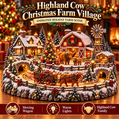 🐮🎄 Highland Cow Christmas Village – Lighted Farmhouse & Festive Holiday Décor ✨