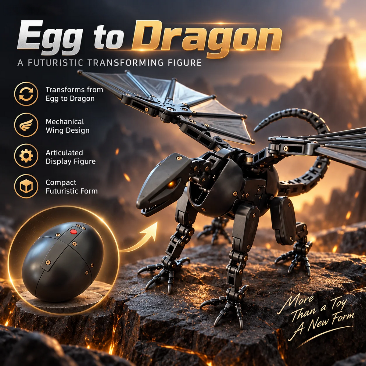 🐉 DragonMorph – Transforming Mechanical Dragon Egg Toy with Folding Wings & Intricate Armor Details 🥚⚙️