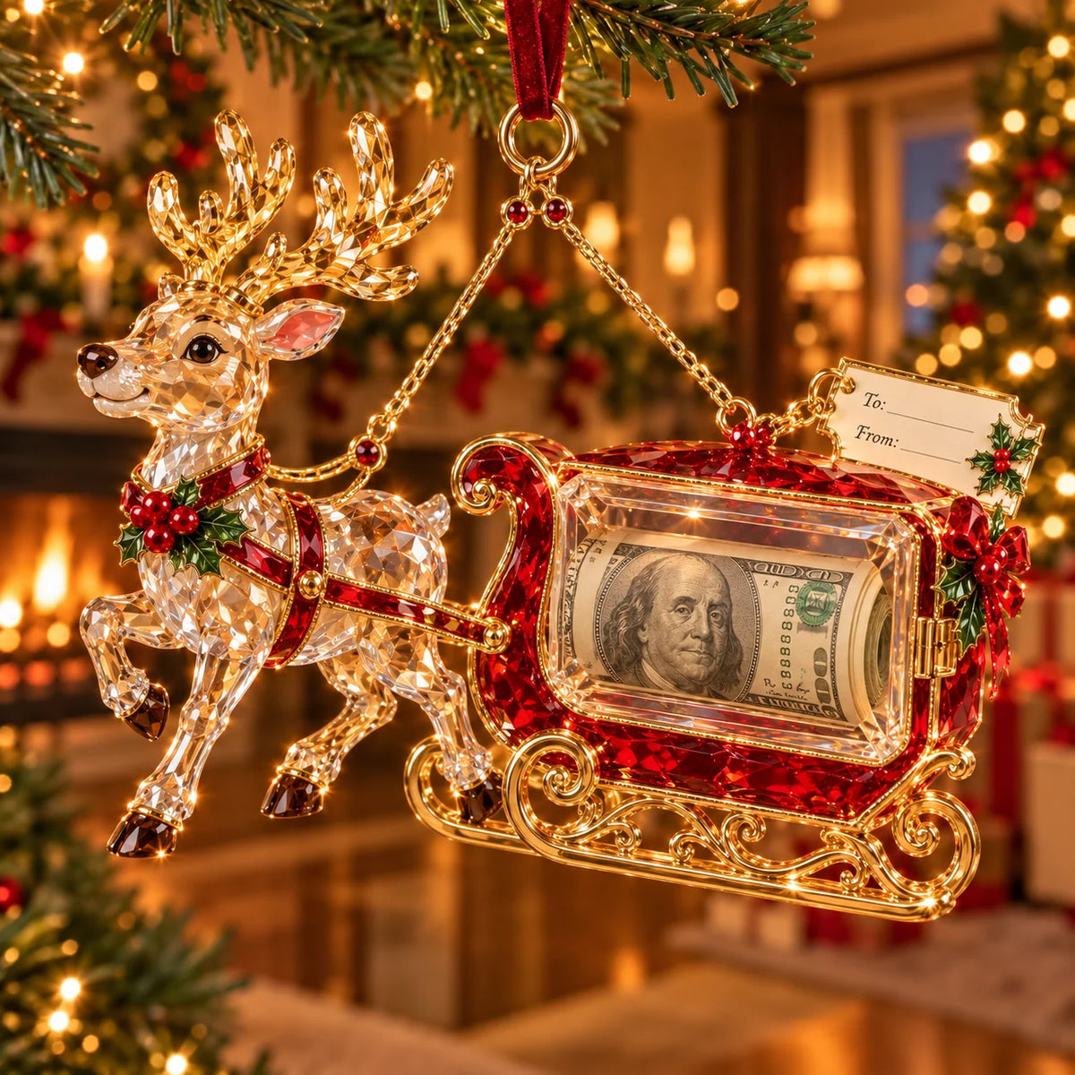🎄✨2026 Crystal-Style Christmas Money Holder Ornaments – 20 Festive Designs with Gift Tags