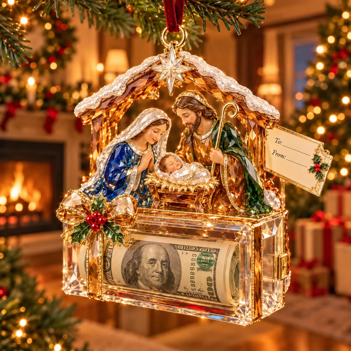 🎄✨2026 Crystal-Style Christmas Money Holder Ornaments – 20 Festive Designs with Gift Tags