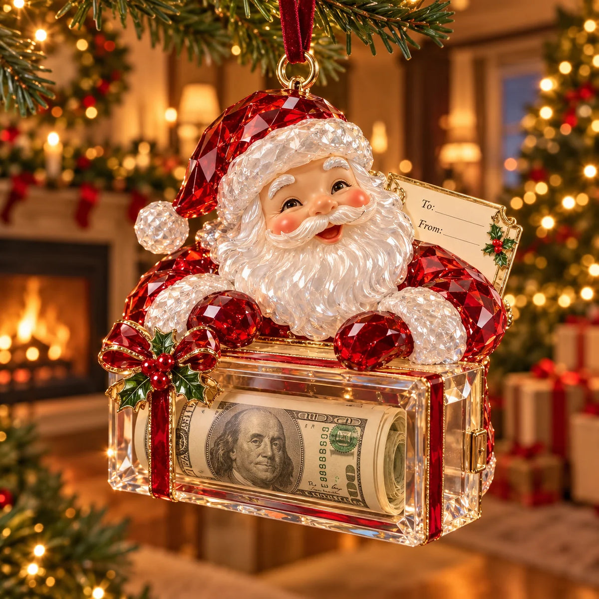 🎄✨2026 Crystal-Style Christmas Money Holder Ornaments – 20 Festive Designs with Gift Tags
