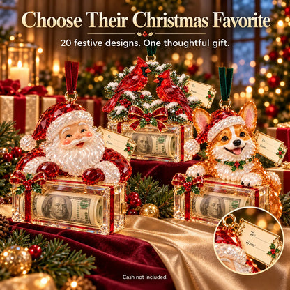 🎄✨2026 Crystal-Style Christmas Money Holder Ornaments – 20 Festive Designs with Gift Tags
