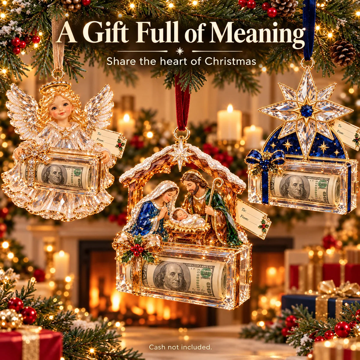 🎄✨2026 Crystal-Style Christmas Money Holder Ornaments – 20 Festive Designs with Gift Tags