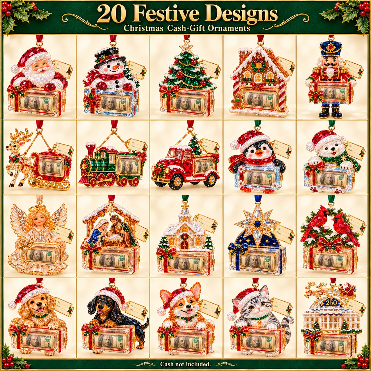 🎄✨2026 Crystal-Style Christmas Money Holder Ornaments – 20 Festive Designs with Gift Tags
