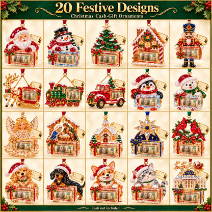 🎄✨2026 Crystal-Style Christmas Money Holder Ornaments – 20 Festive Designs with Gift Tags