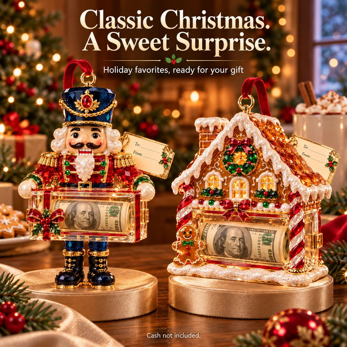 🎄✨2026 Crystal-Style Christmas Money Holder Ornaments – 20 Festive Designs with Gift Tags