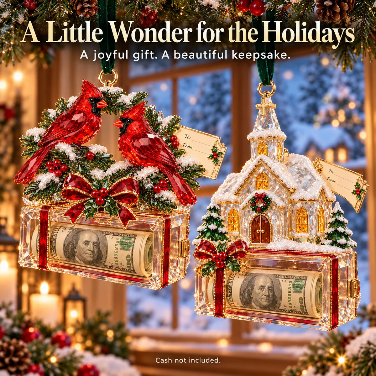 🎄✨2026 Crystal-Style Christmas Money Holder Ornaments – 20 Festive Designs with Gift Tags