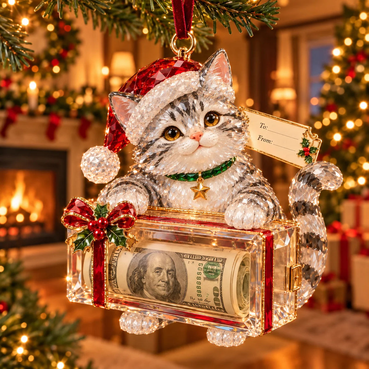 🎄✨2026 Crystal-Style Christmas Money Holder Ornaments – 20 Festive Designs with Gift Tags