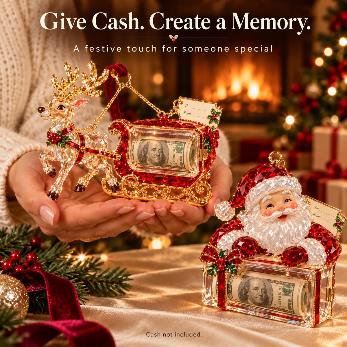 🎄✨2026 Crystal-Style Christmas Money Holder Ornaments – 20 Festive Designs with Gift Tags