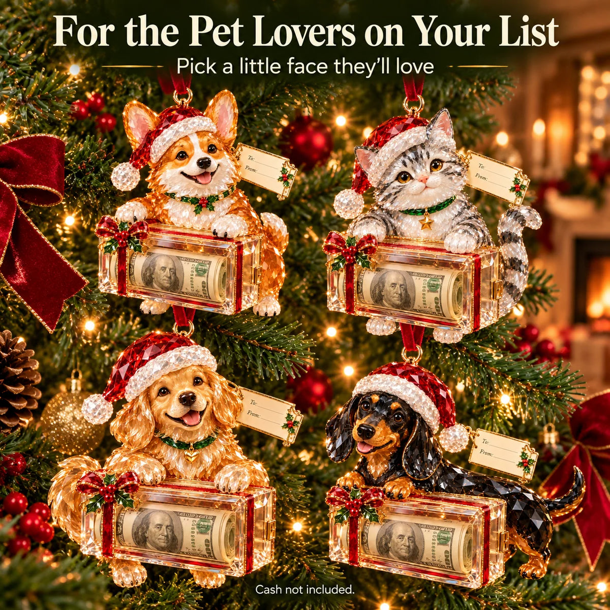 🎄✨2026 Crystal-Style Christmas Money Holder Ornaments – 20 Festive Designs with Gift Tags