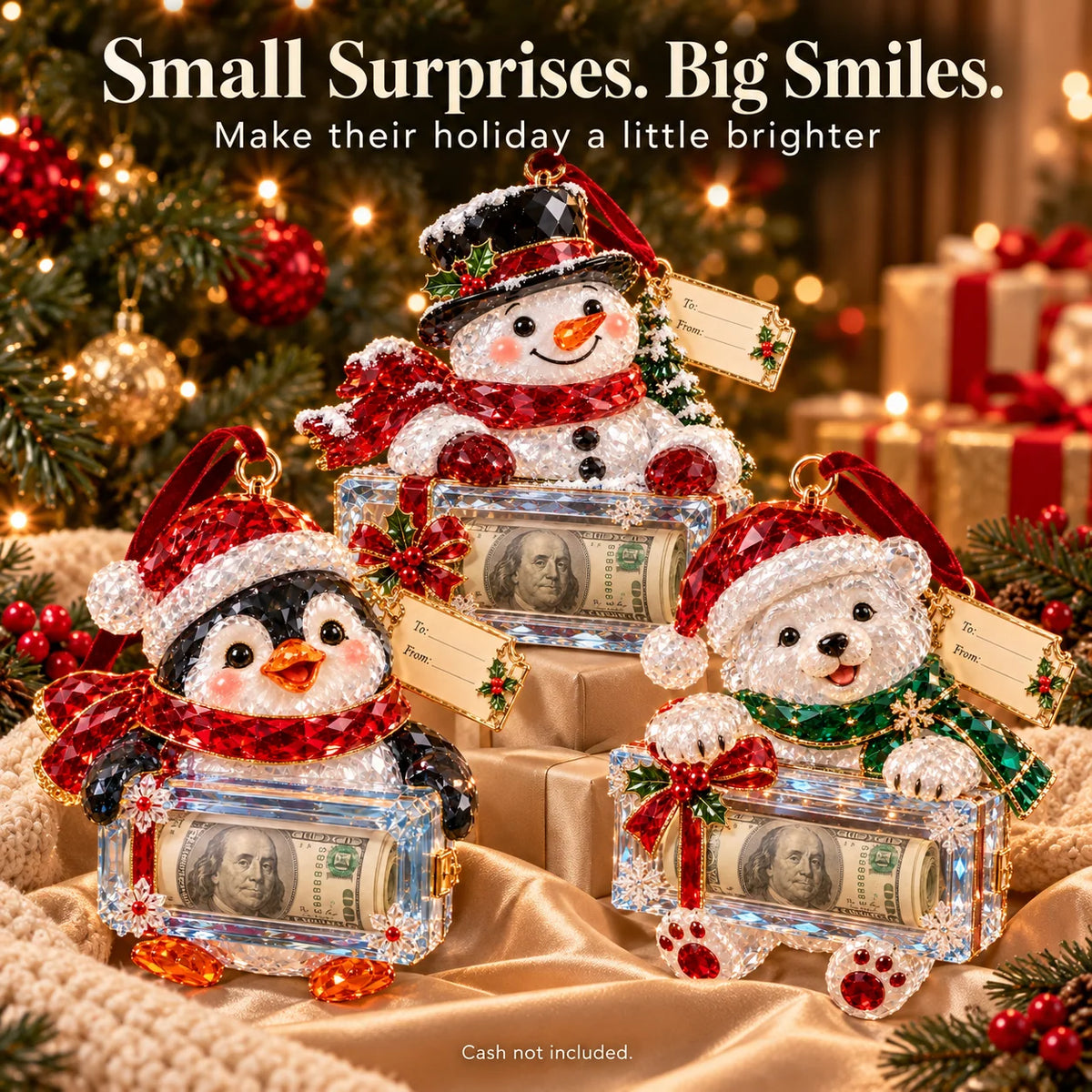 🎄✨2026 Crystal-Style Christmas Money Holder Ornaments – 20 Festive Designs with Gift Tags