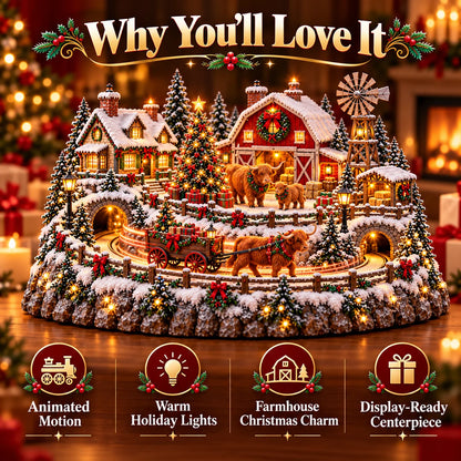🐮🎄 Highland Cow Christmas Village – Lighted Farmhouse & Festive Holiday Décor ✨