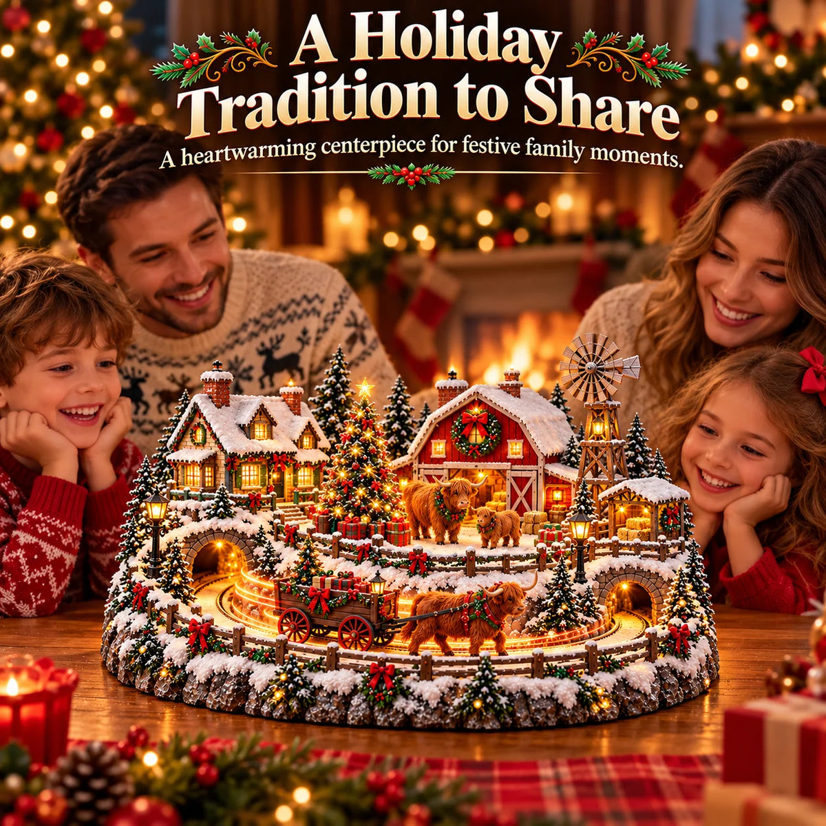 🐮🎄 Highland Cow Christmas Village – Lighted Farmhouse & Festive Holiday Décor ✨