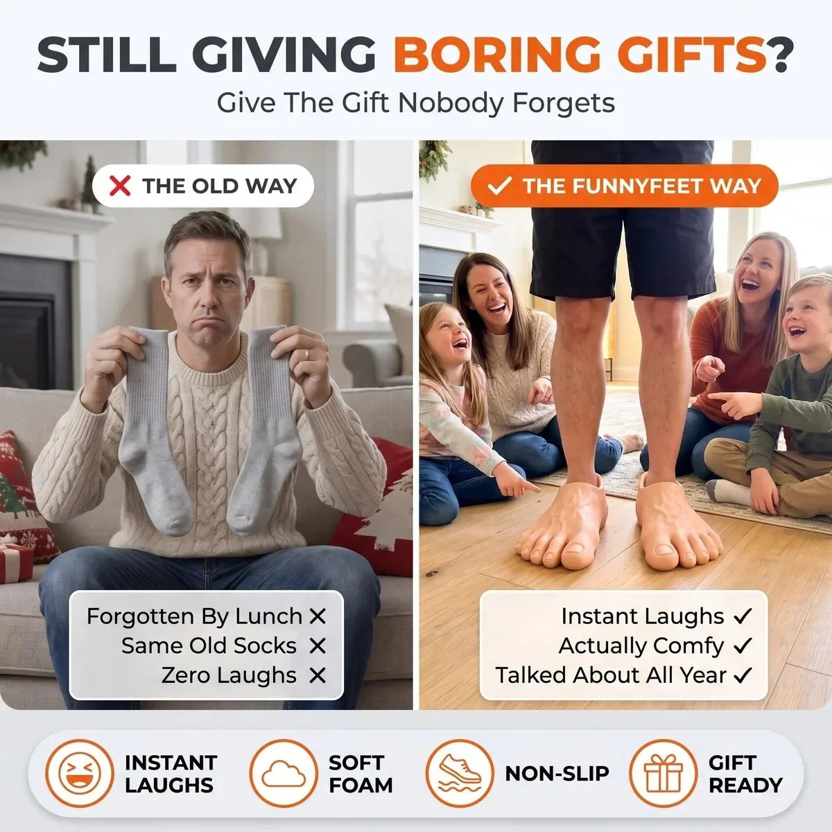 🔥 Last Day 49% OFF 🔥 Barefoot Prank Slippers – Hilarious Realistic Barefoot Illusion Slippers | Funny Gag Gift 😂