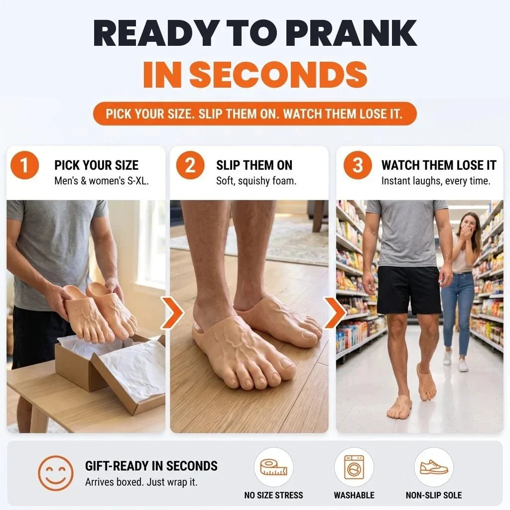 🔥 Last Day 49% OFF 🔥 Barefoot Prank Slippers – Hilarious Realistic Barefoot Illusion Slippers | Funny Gag Gift 😂