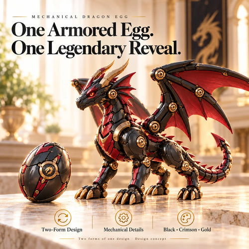 🔥 Last Day – 49% OFF! 🐉 Mechanical Dragon Egg – Black & Crimson Dragon with Folding Wings & Epic Armor Details ⚔️