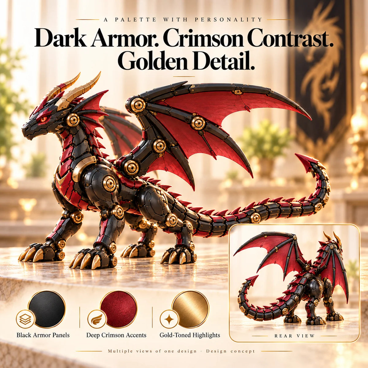 🔥 Last Day – 49% OFF! 🐉 Mechanical Dragon Egg – Black & Crimson Dragon with Folding Wings & Epic Armor Details ⚔️