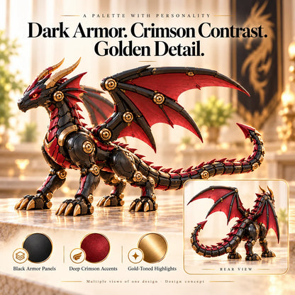 🔥 Last Day – 49% OFF! 🐉 Mechanical Dragon Egg – Black & Crimson Dragon with Folding Wings & Epic Armor Details ⚔️