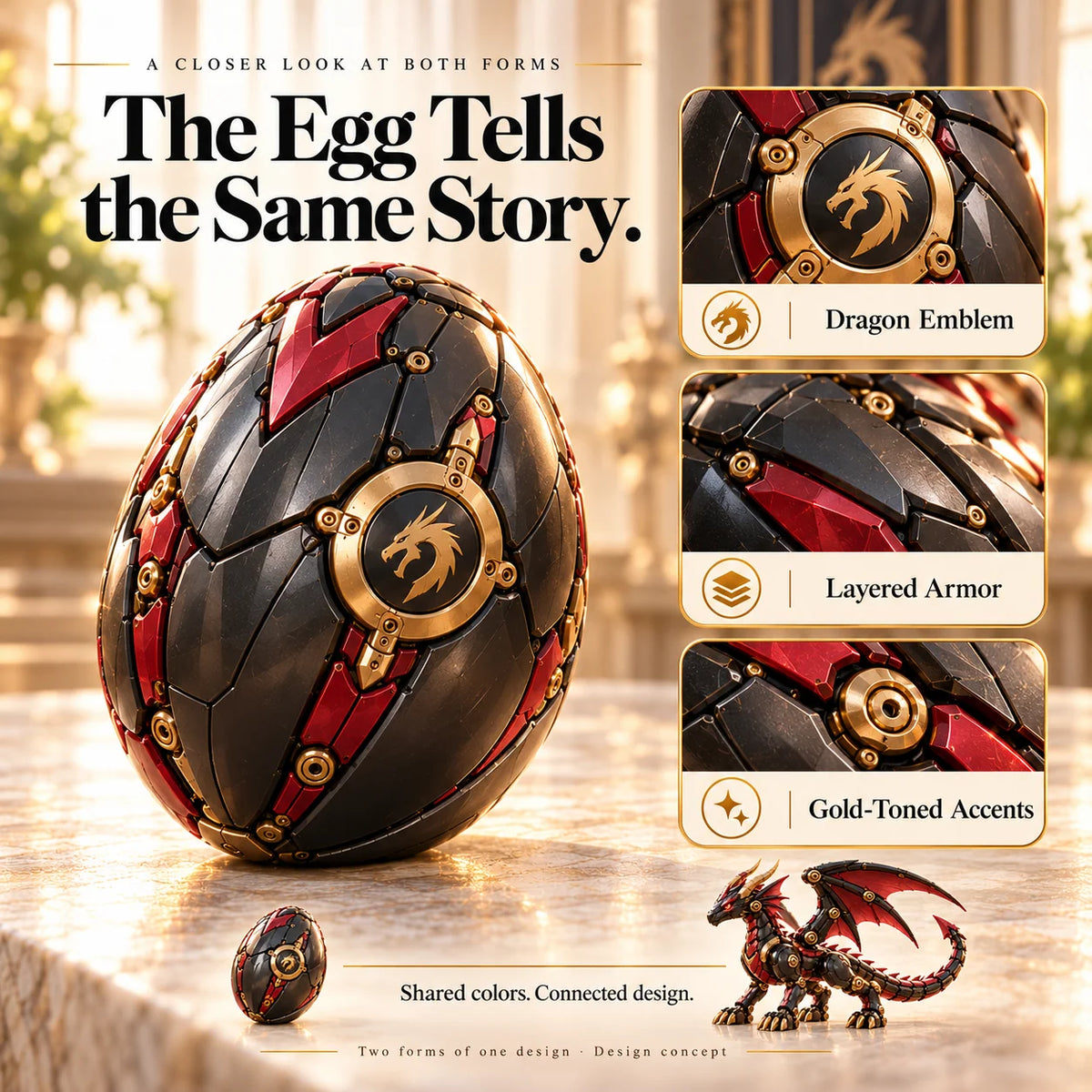 🔥 Last Day – 49% OFF! 🐉 Mechanical Dragon Egg – Black & Crimson Dragon with Folding Wings & Epic Armor Details ⚔️