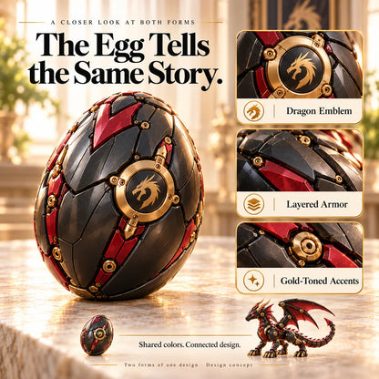 🔥 Last Day – 49% OFF! 🐉 Mechanical Dragon Egg – Black & Crimson Dragon with Folding Wings & Epic Armor Details ⚔️