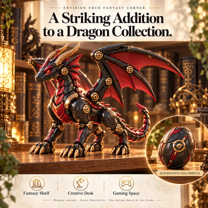 🔥 Last Day – 49% OFF! 🐉 Mechanical Dragon Egg – Black & Crimson Dragon with Folding Wings & Epic Armor Details ⚔️