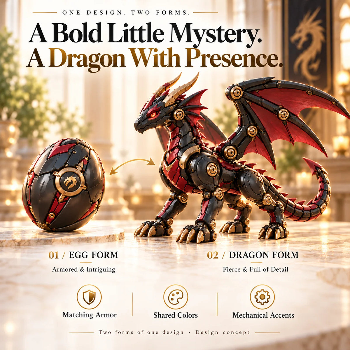 🔥 Last Day – 49% OFF! 🐉 Mechanical Dragon Egg – Black & Crimson Dragon with Folding Wings & Epic Armor Details ⚔️