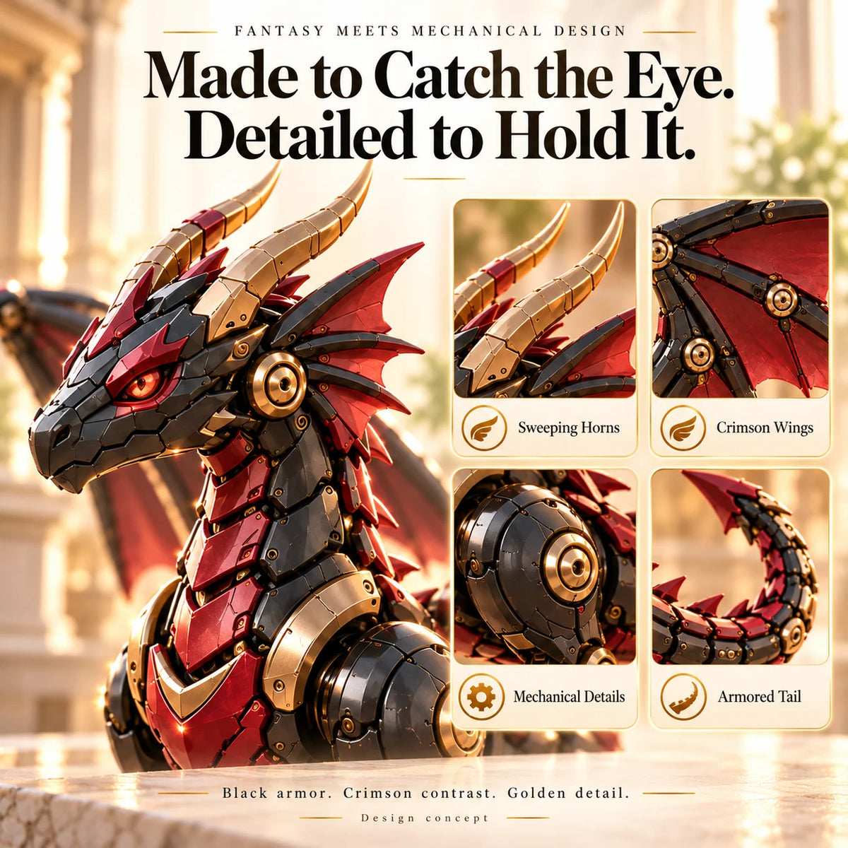 🔥 Last Day – 49% OFF! 🐉 Mechanical Dragon Egg – Black & Crimson Dragon with Folding Wings & Epic Armor Details ⚔️