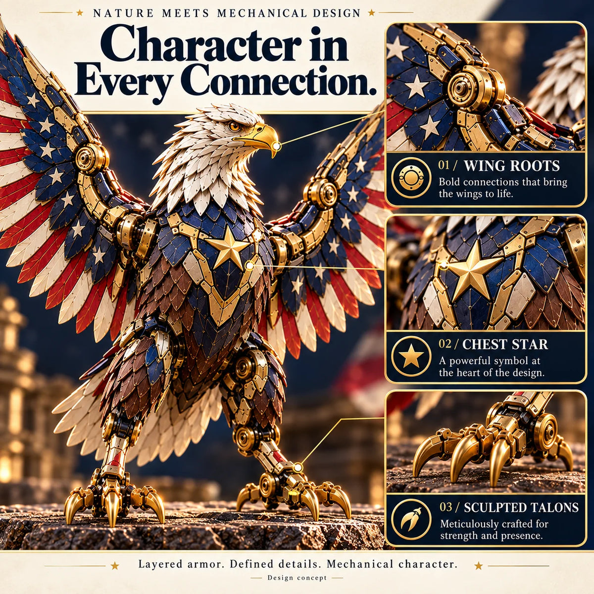 🇺🇸🔥 Last Day 49% Off – Patriotic Eagle Transforming Egg, Mechanical American Eagle Figure with Striking Red, White & Blue Details 🦅