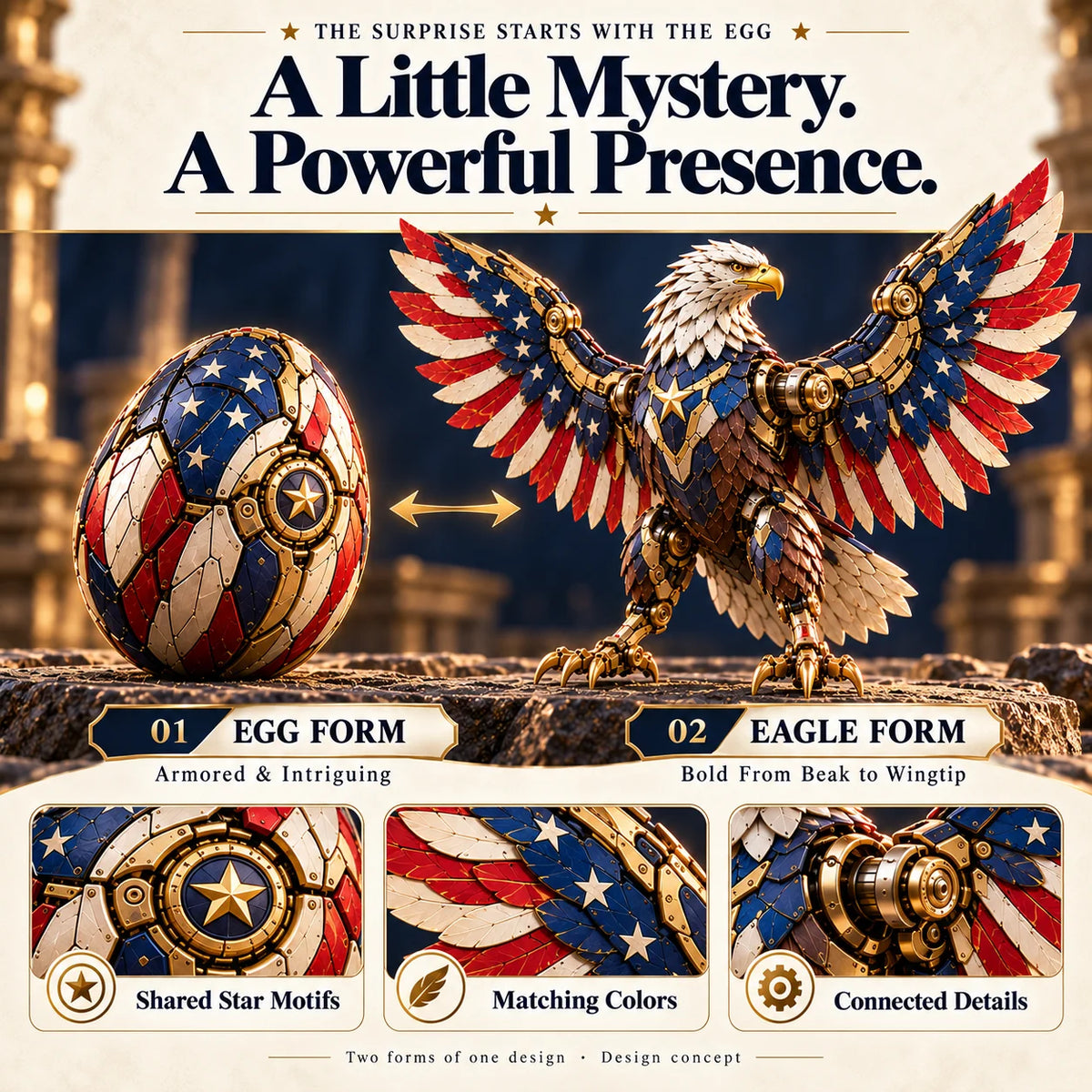 🇺🇸🔥 Last Day 49% Off – Patriotic Eagle Transforming Egg, Mechanical American Eagle Figure with Striking Red, White & Blue Details 🦅