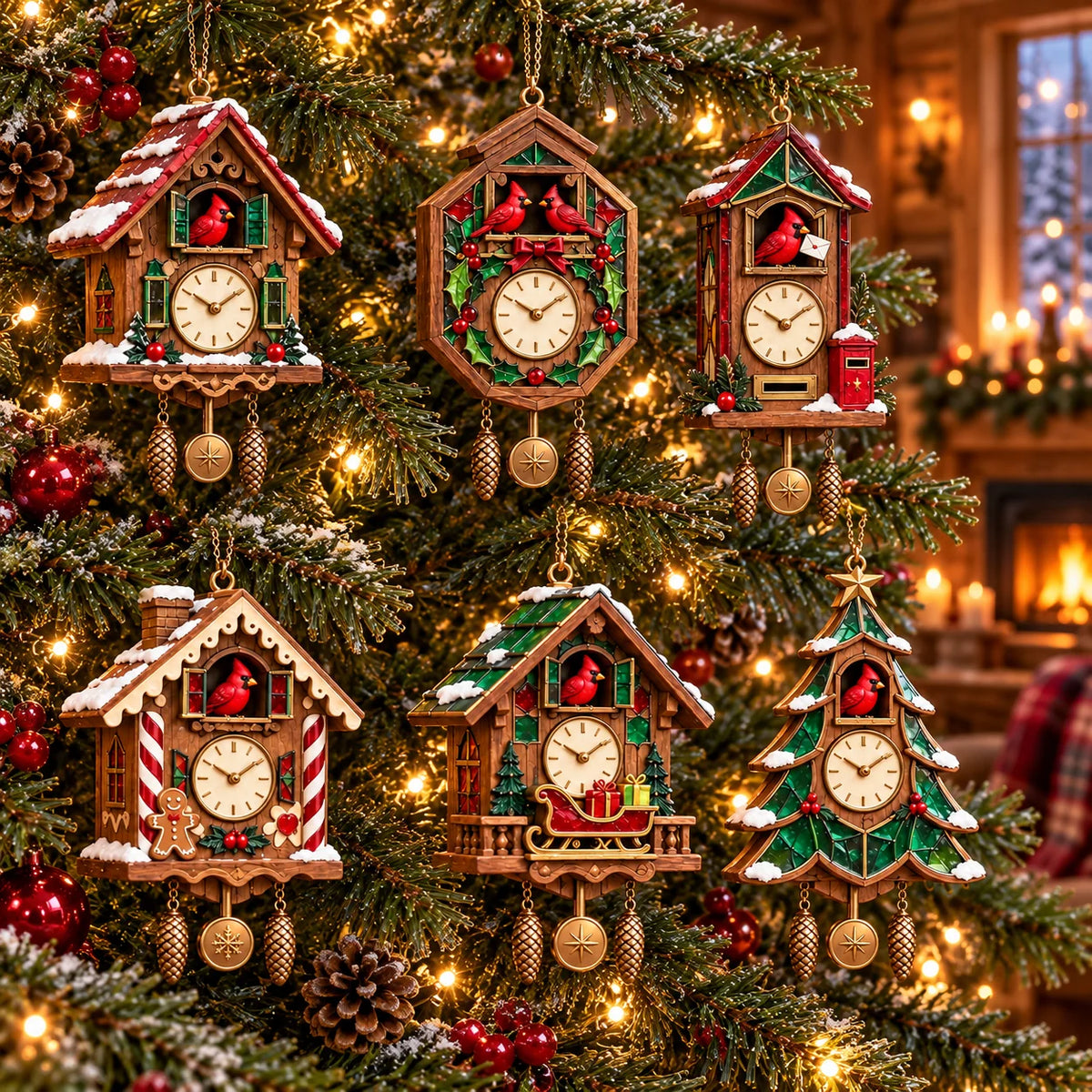 🕰️ 2026 Christmas Cuckoo Clock Ornaments – Set Of 6 Vintage Holiday Keepsakes