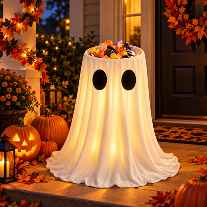 👻 Adjustable Light-Up Ghost Candy Bowl – 8-Mode Halloween Treat Holder with Remote & Timer