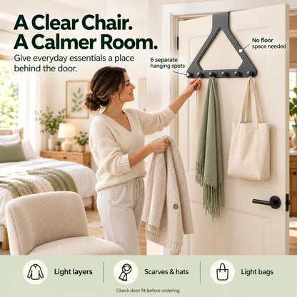 🏡🚪 Over-the-Door 6-Hook Organizer – No-Drill Triangle Rack for Clothes, Towels, Hats & Bags