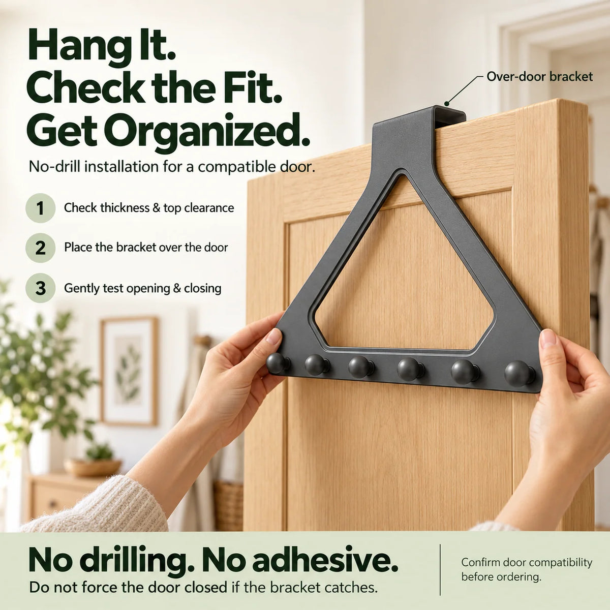 🏡🚪 Over-the-Door 6-Hook Organizer – No-Drill Triangle Rack for Clothes, Towels, Hats & Bags