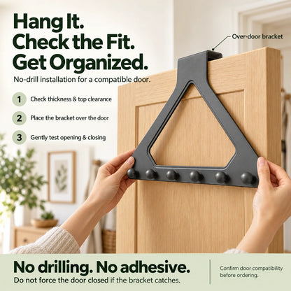🏡🚪 Over-the-Door 6-Hook Organizer – No-Drill Triangle Rack for Clothes, Towels, Hats & Bags