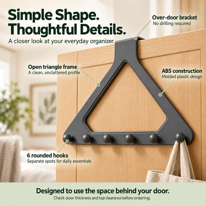 🏡🚪 Over-the-Door 6-Hook Organizer – No-Drill Triangle Rack for Clothes, Towels, Hats & Bags