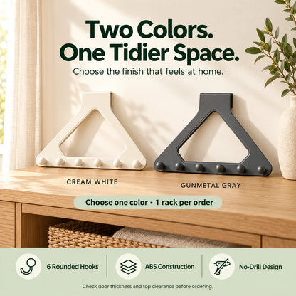 🏡🚪 Over-the-Door 6-Hook Organizer – No-Drill Triangle Rack for Clothes, Towels, Hats & Bags
