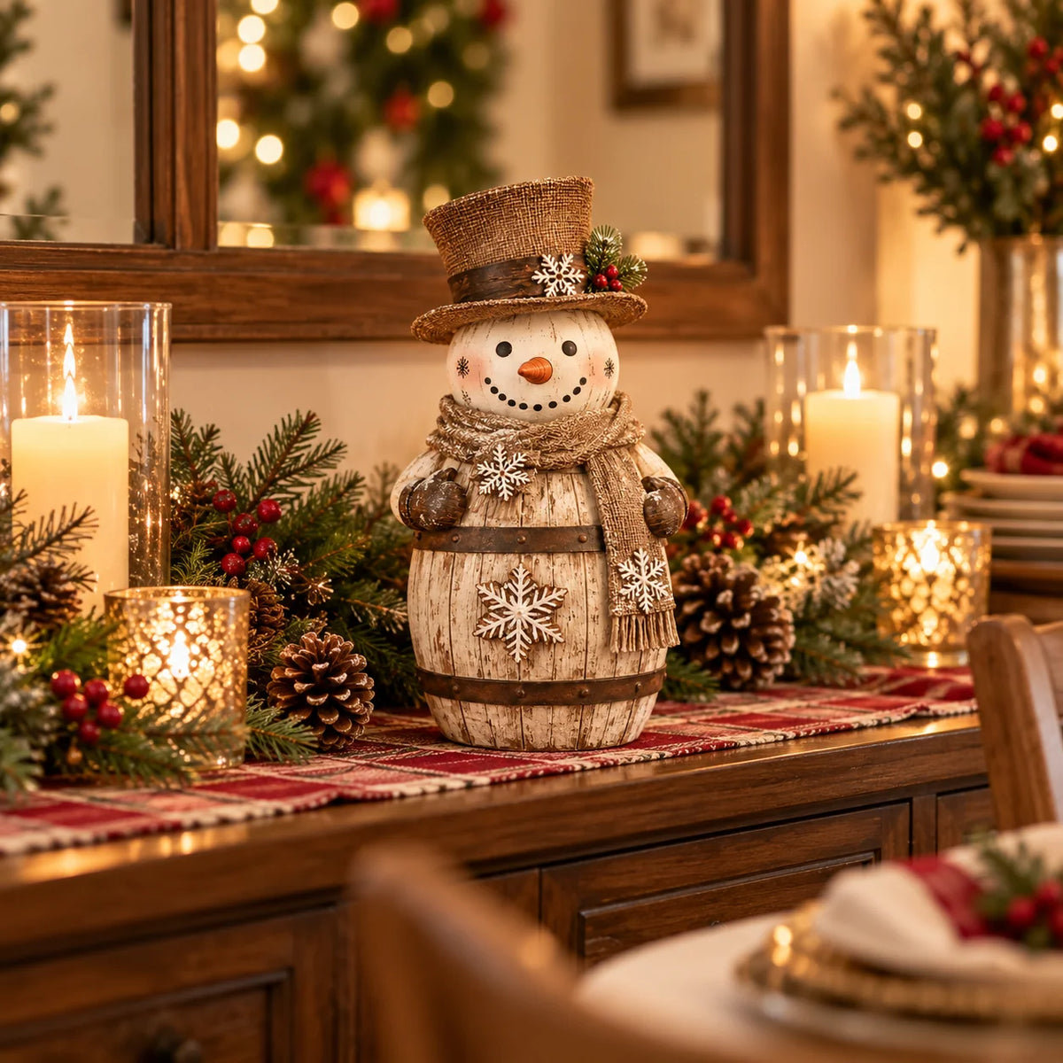 ☃️🎄 Frosted Barrel Snowman™ | Vintage Christmas Figurine