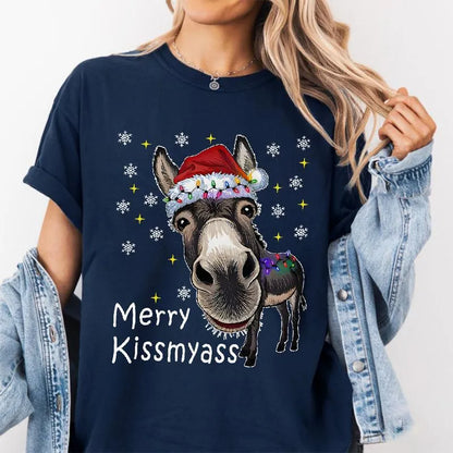 🎄 Funny Donkey Merry Kissmyass Christmas T-Shirt